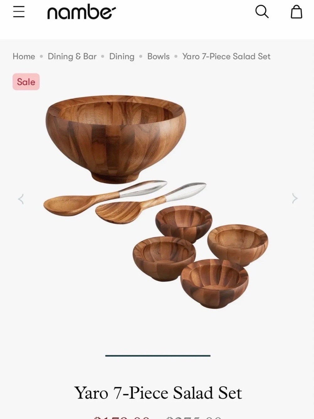 Nambe Yaro 7-Piece Salad Set in Natural Wood and Silver